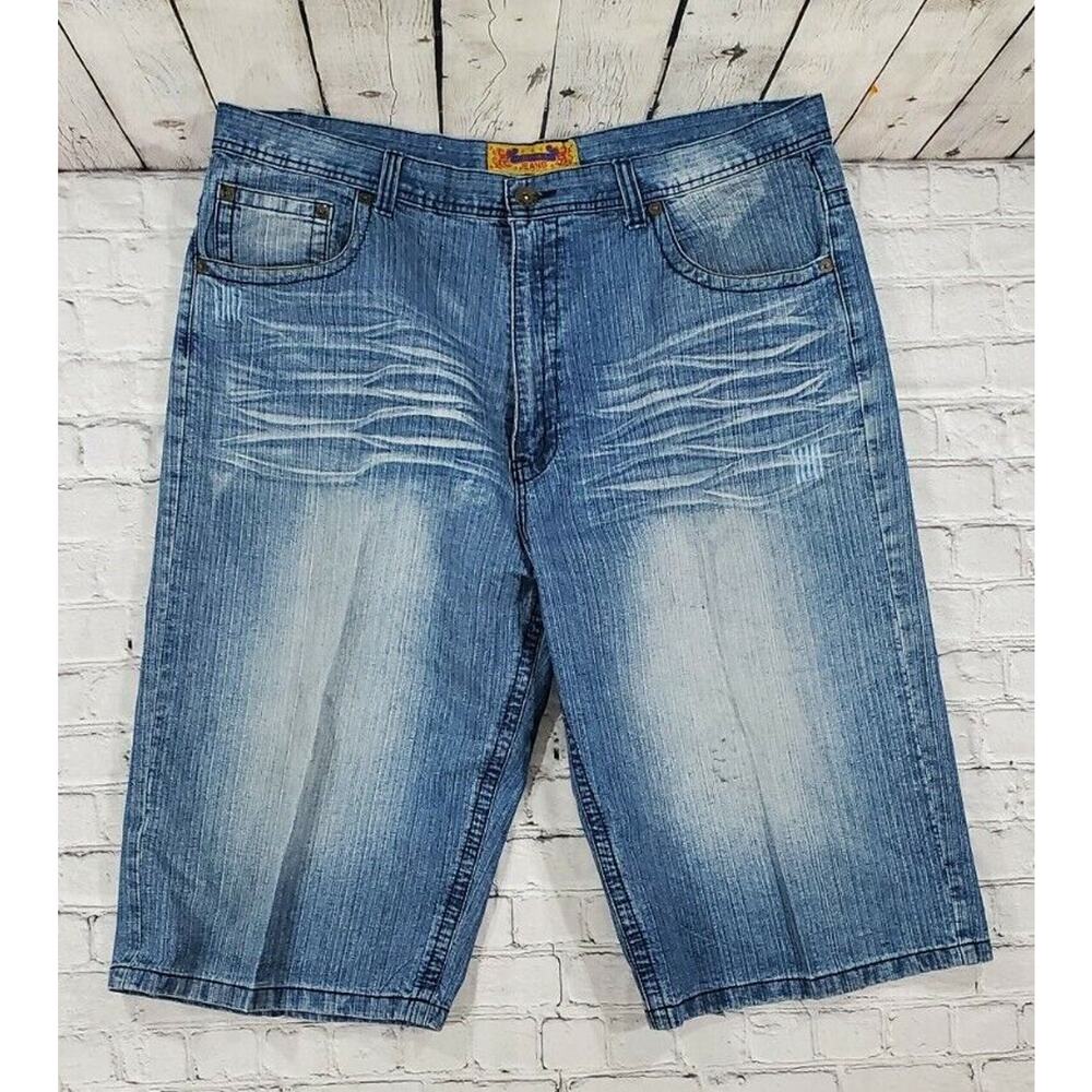 FUSAI Jean Shorts Light Wash Blue Embroidered Denim Thick Stitch MENS SIZE 46